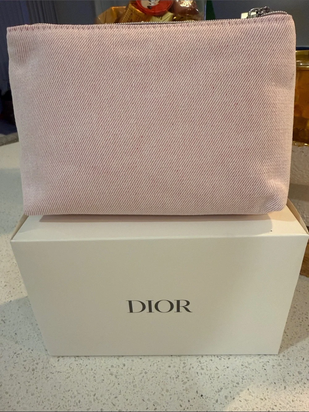 Dior Light Pink Bow Cosmetic Pouch with CD Logo